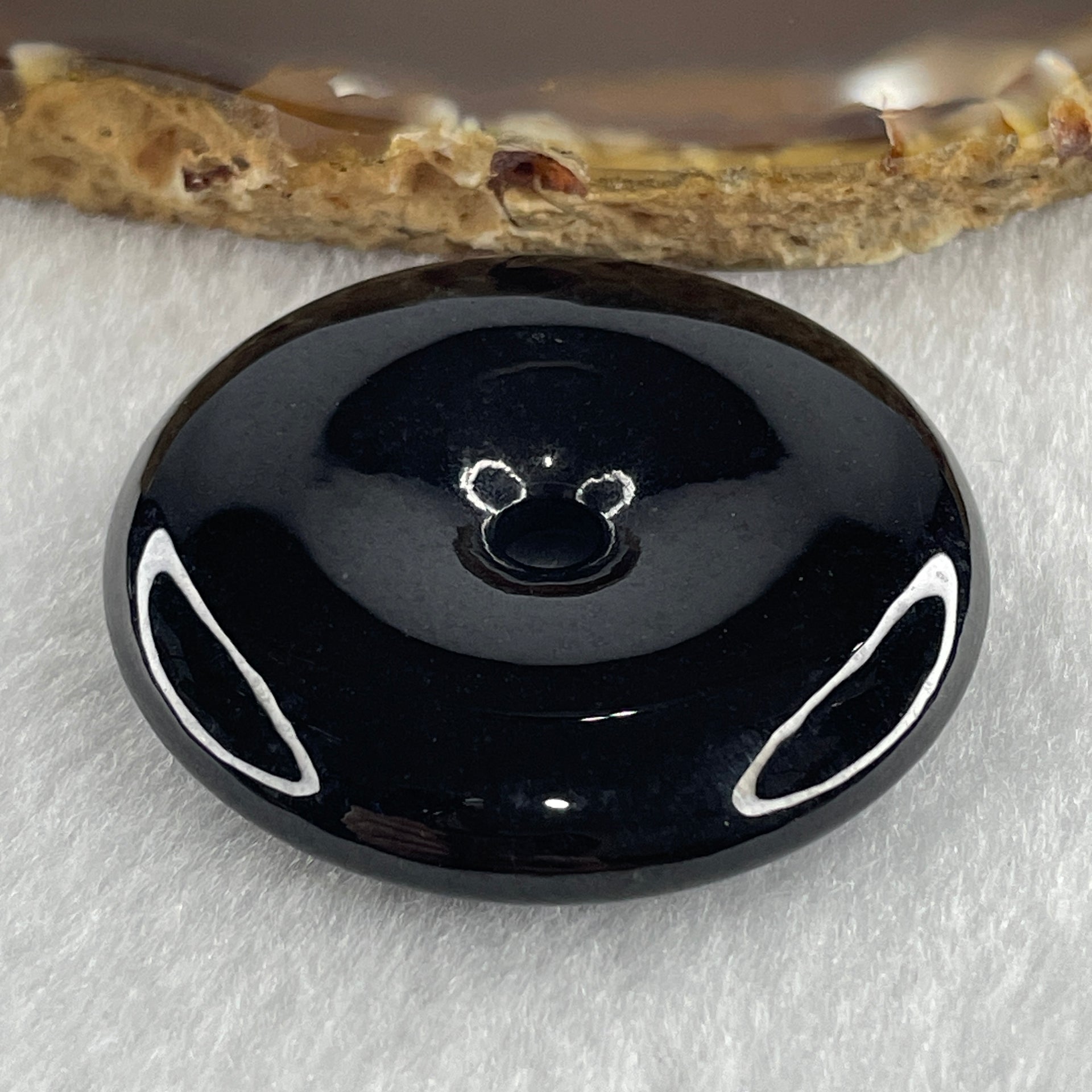 Type A Opaque Black Omphacite Jadeite Ping An Kou Donut Pendant 28.01g 40.4 by 8.2mm - Huangs Jadeite and Jewelry Pte Ltd