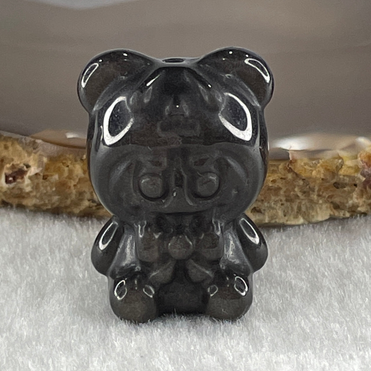 Black Obsidian Labubu Charm Display 14.51g 29.7 by 21.7 by 19.3mm - Huangs Jadeite and Jewelry Pte Ltd