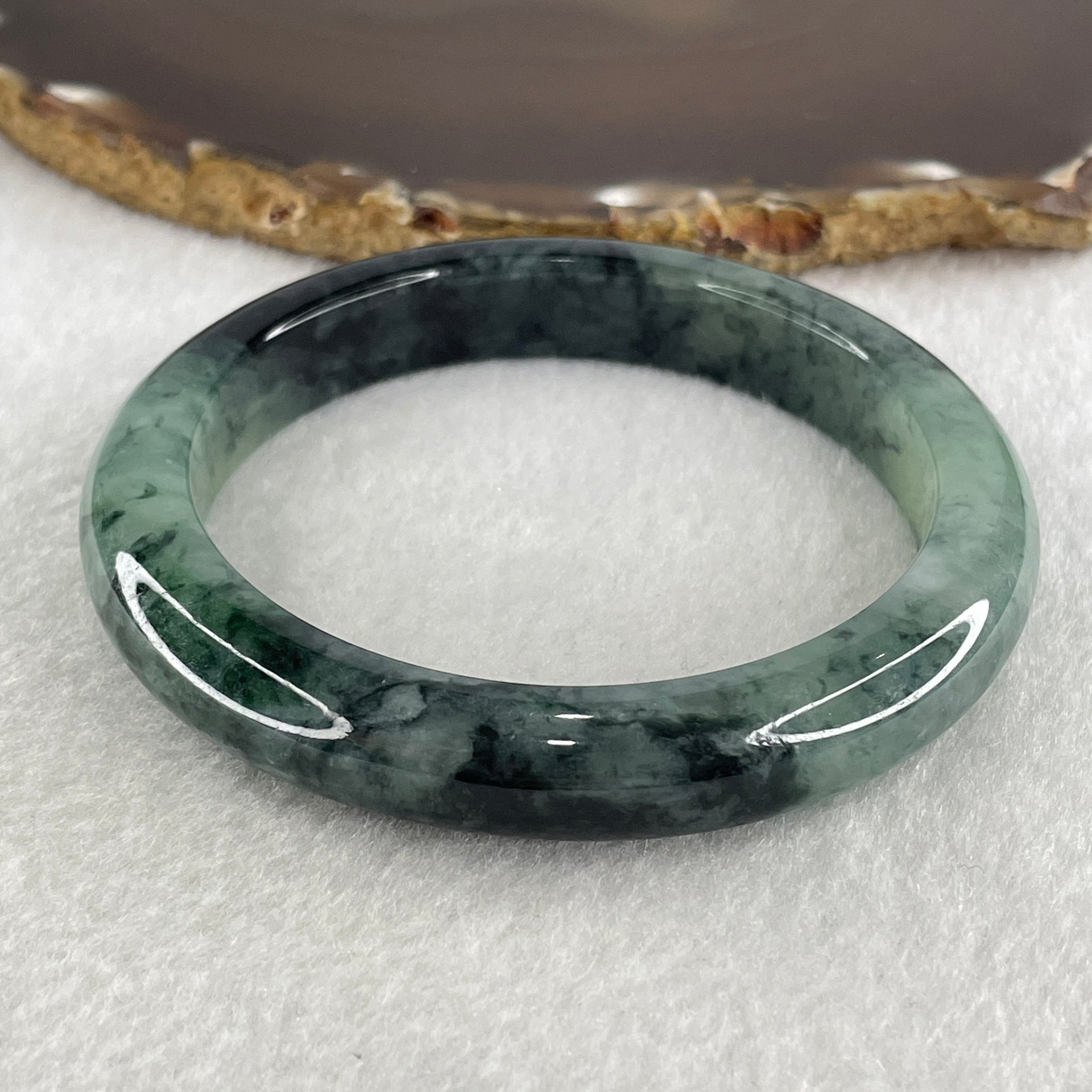 Certified Natural Type A Semi Icy Green with Dark Blueish Green Piao Hua Bangle 58.92g Internal Diameter 59.5mm 11.2 by 9.6mm (Internal Lines) - Huangs Jadeite and Jewelry Pte Ltd