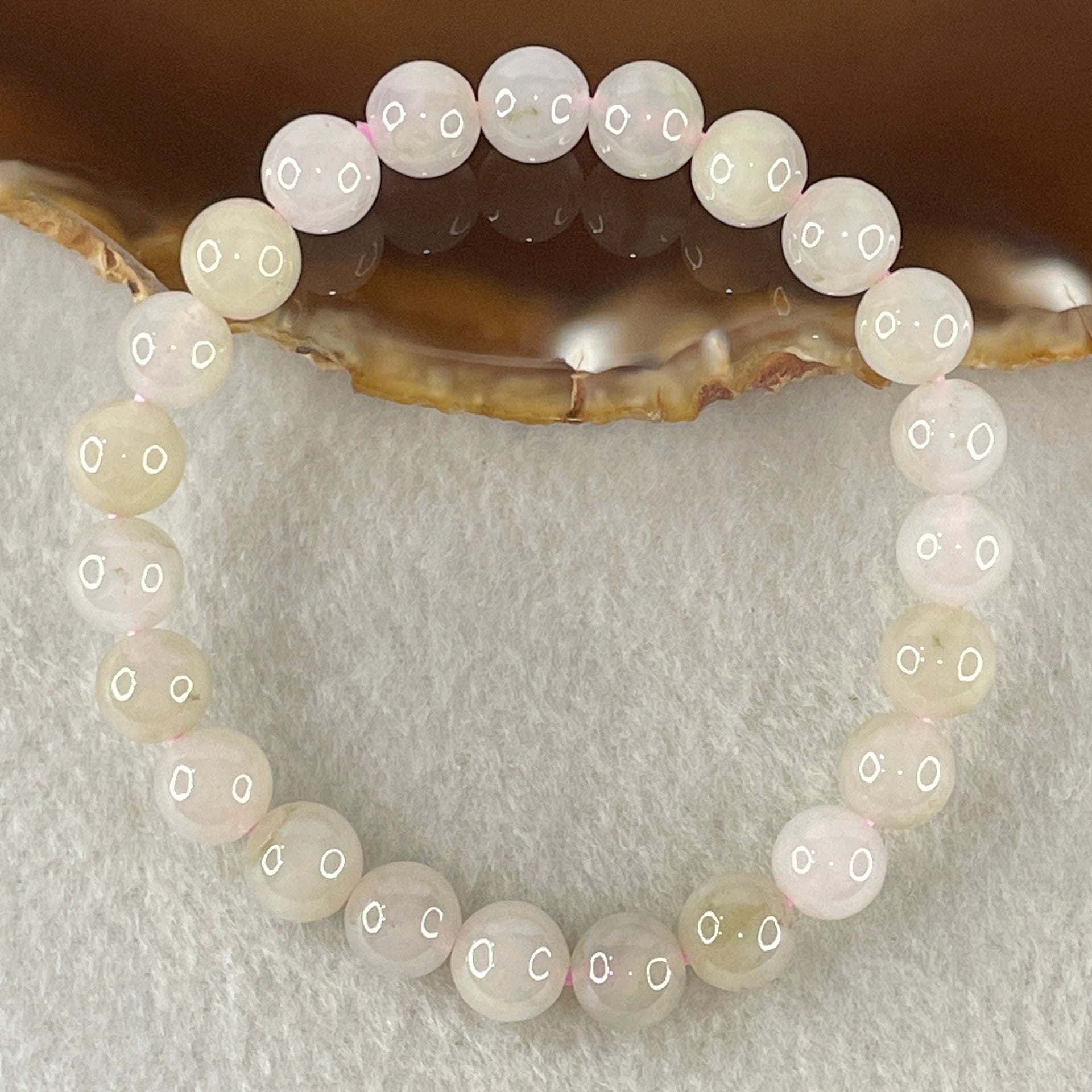 Type A White With Brownish Green Jadeite Beads Bracelet 19.25g 15cm 8.0mm 23 Beads - Huangs Jadeite and Jewelry Pte Ltd