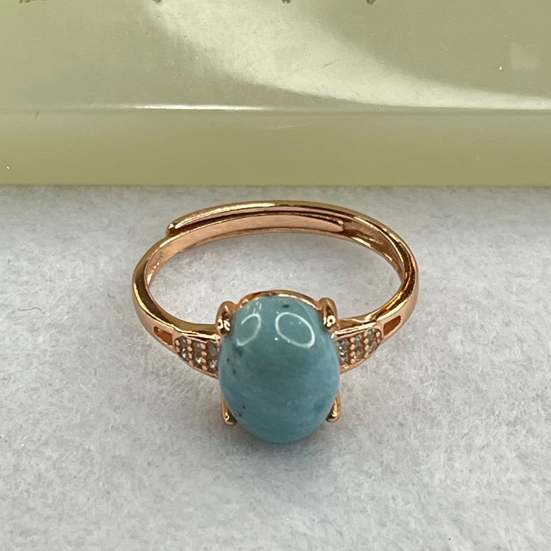 Natural Larimar in S925 Silver Rose Gold Color Ring (Adjustable Size) 2.39g 10.1 by 8.2 by 5.5mm - Huangs Jadeite and Jewelry Pte Ltd