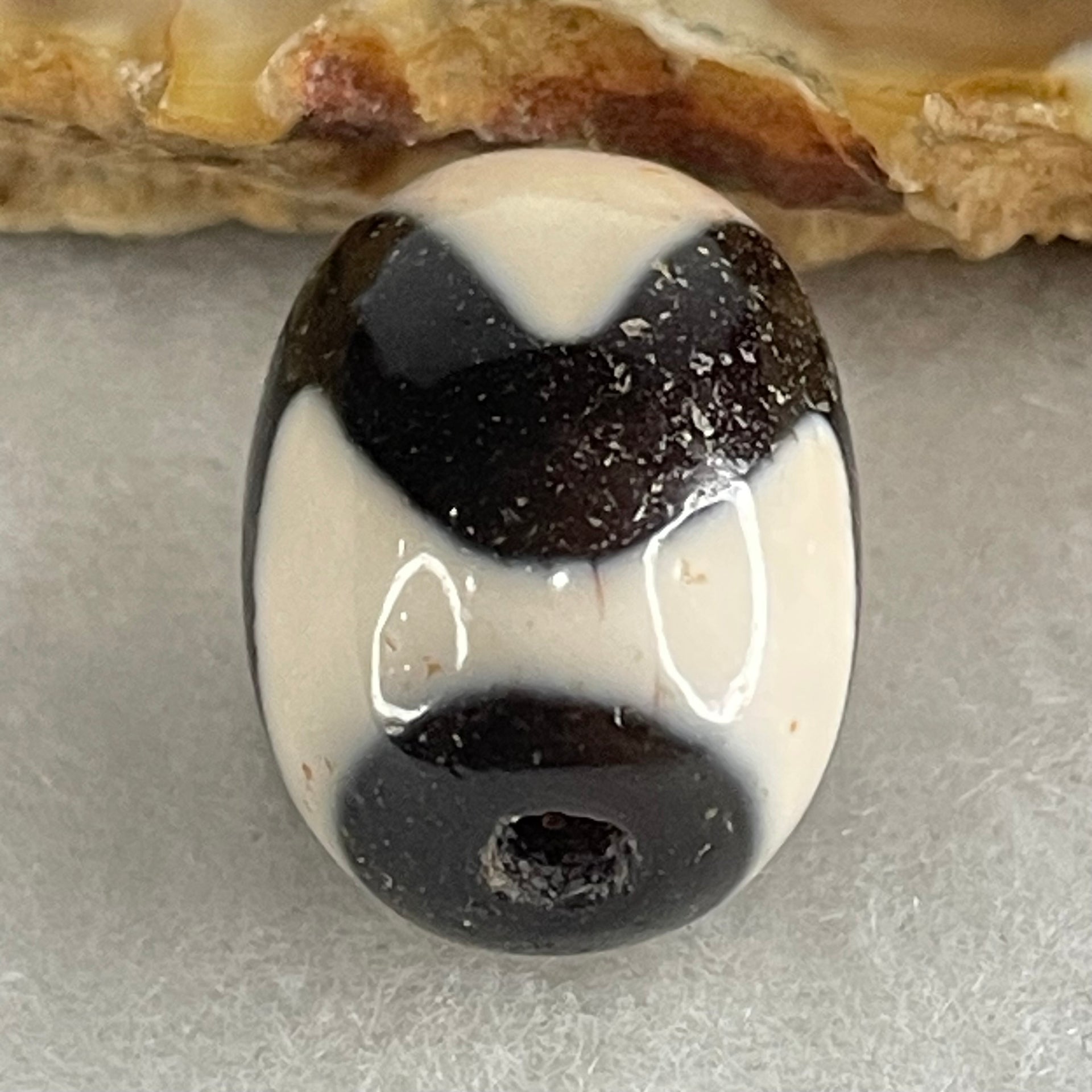 Natural Powerful Tibetan Old Oily Agate Tiger Tooth Daluo Dzi Bead Heavenly Master (Tian Zhu) 虎呀天诛 4.05g 17.3 by 12.7mm - Huangs Jadeite and Jewelry Pte Ltd