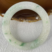 Type A Light Green with Blueish Green Piao Hua Jadeite Carved Floral FU and Ruyi Blessing Bangle 87.62g Internal Diameter 55.7mm 13.0 by 12.7mm (Internal Line) - Huangs Jadeite and Jewelry Pte Ltd
