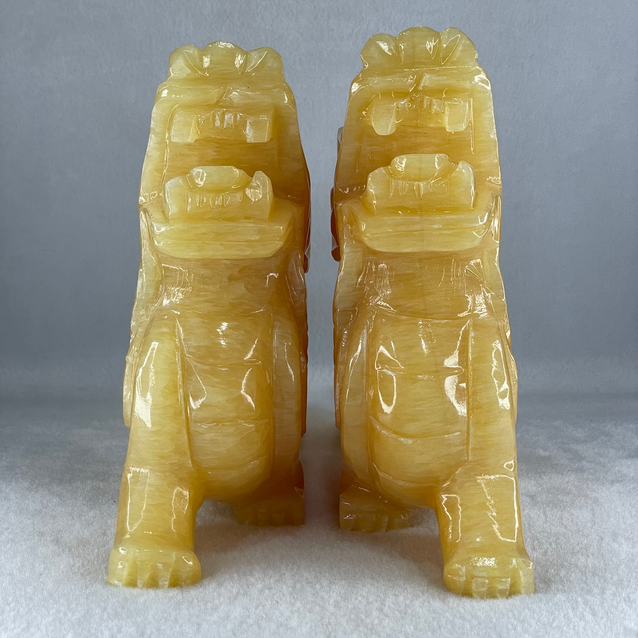 Natural Yellow Calcite Pixiu Display Pair 4085.7g 205.0 by 59.3 by 165.0mm - Huangs Jadeite and Jewelry Pte Ltd