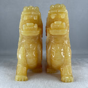 Natural Yellow Calcite Pixiu Display Pair 4085.7g 205.0 by 59.3 by 165.0mm - Huangs Jadeite and Jewelry Pte Ltd