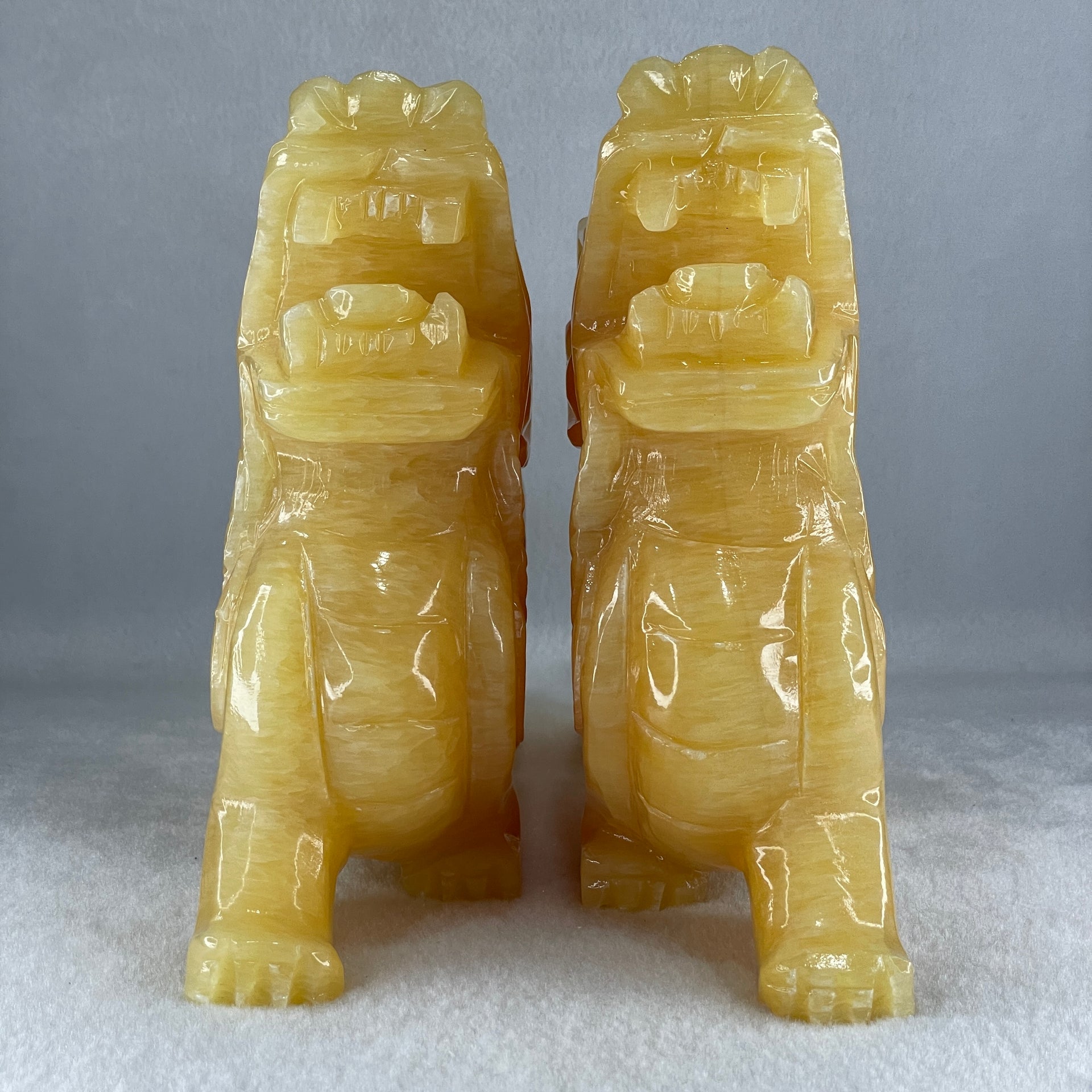 Natural Yellow Calcite Pixiu Display Pair 4085.7g 205.0 by 59.3 by 165.0mm - Huangs Jadeite and Jewelry Pte Ltd