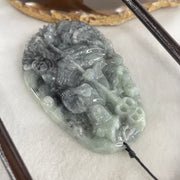 Type A Green With Wuji Grey Piao Hua Jadeite Ksitigarbha Bodhisattva, 地藏王菩萨, the Bodhisattva of Great Aspiration Display 178.8g 111.7 by 51.8 by 200.0mm - Huangs Jadeite and Jewelry Pte Ltd
