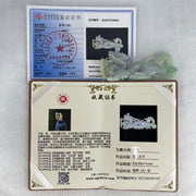 Type A Light Green with Deep Bright Lavender and Yellow Jadeite Pendant 45.66g 8.3 by 3.9 by 11mm with Wooden Stand - Huangs Jadeite and Jewelry Pte Ltd