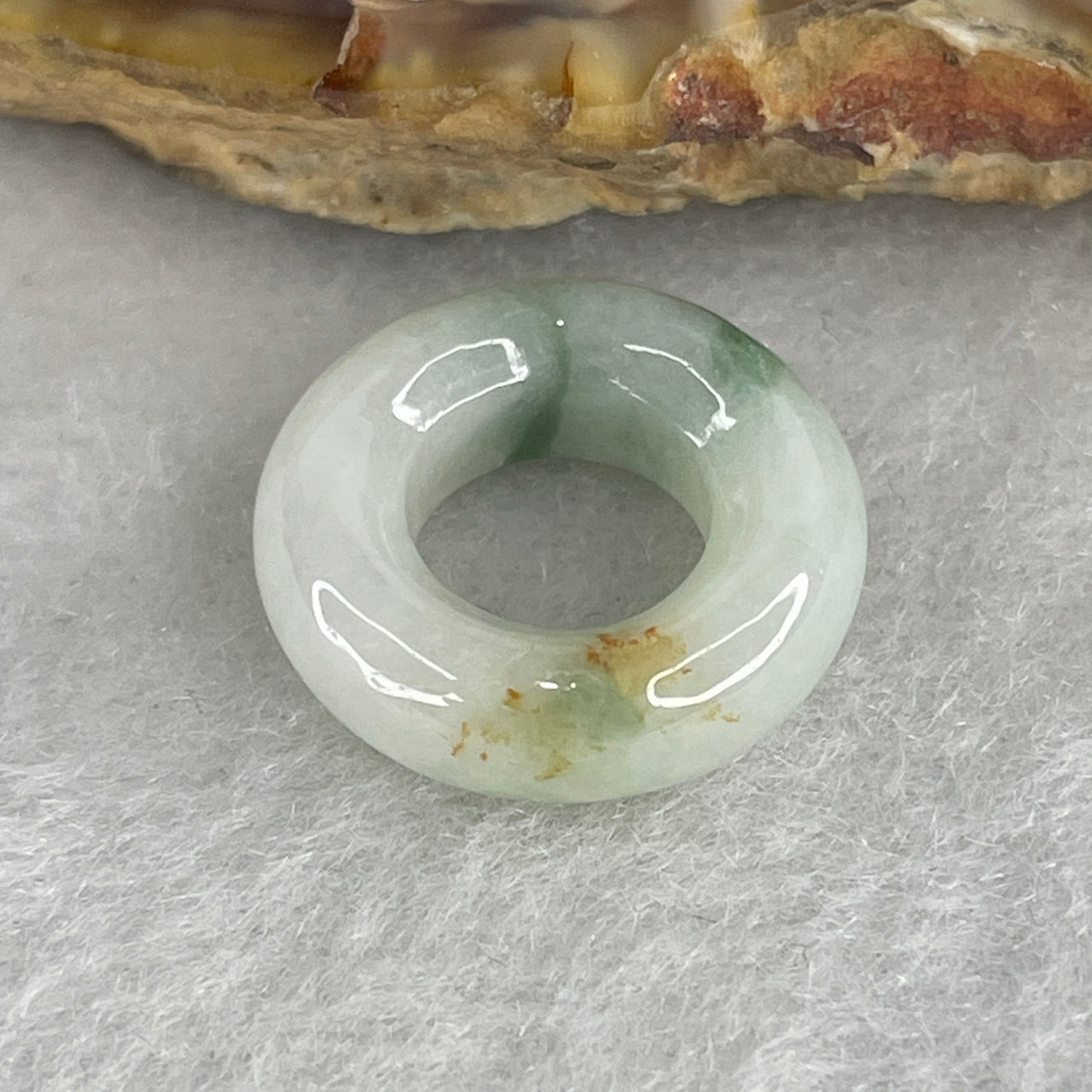 Natural Type A Multicolor Jadeite Ping An Kou Pendant | Faint Green with Blueish Green & Yellow Piao Hua Floating Flora Safe Journey Donut Charm (2.21g 16.2x5.4mm)