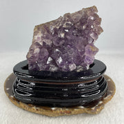 Natural Amethyst Crystal Cluster Display with Wooden Stand 520.8g 124.8 by 76.9 by 110.0mm - Huangs Jadeite and Jewelry Pte Ltd