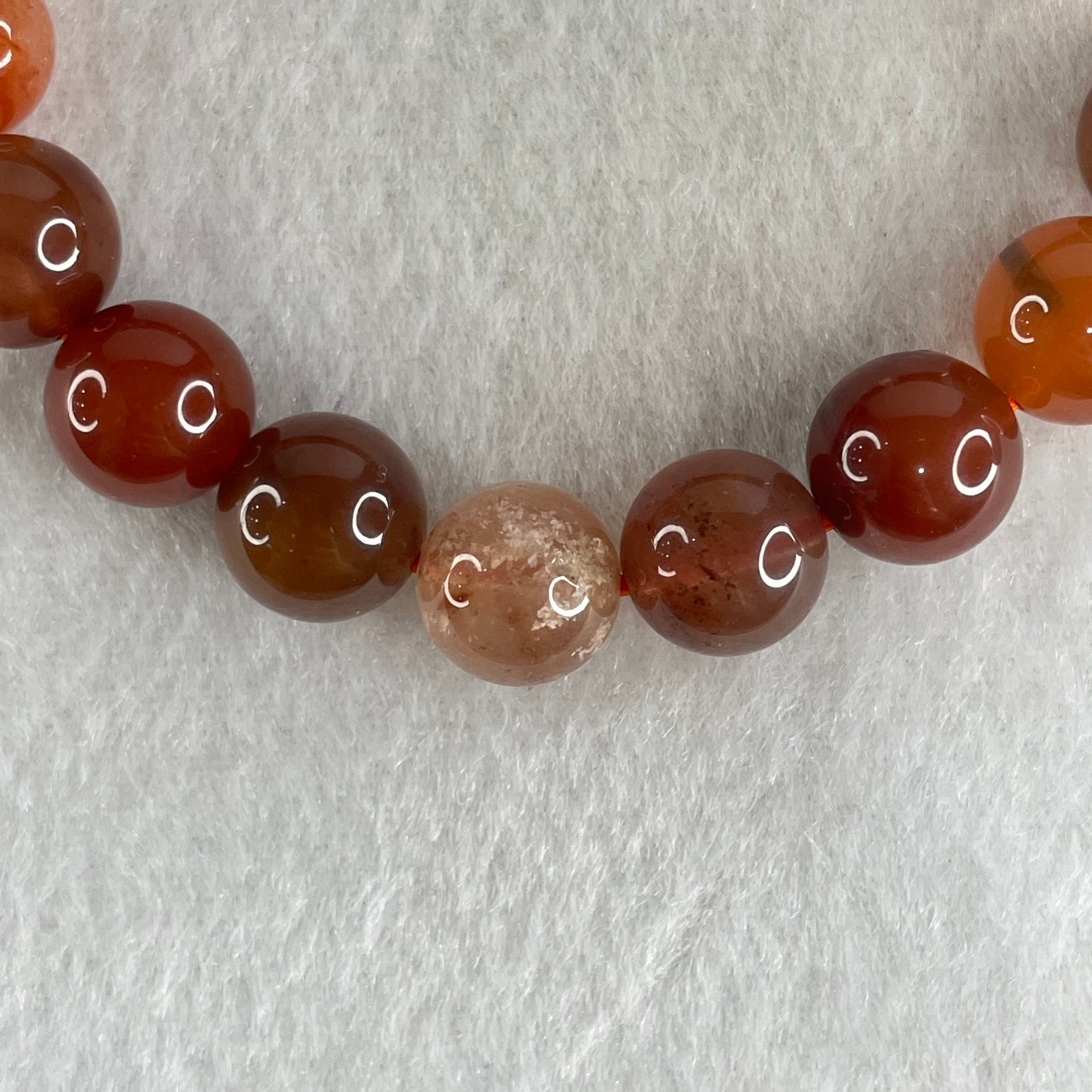 Natural Red Agate Beads Bracelet 27.64g 15.5cm 10.4mm 19 Beads - Huangs Jadeite and Jewelry Pte Ltd