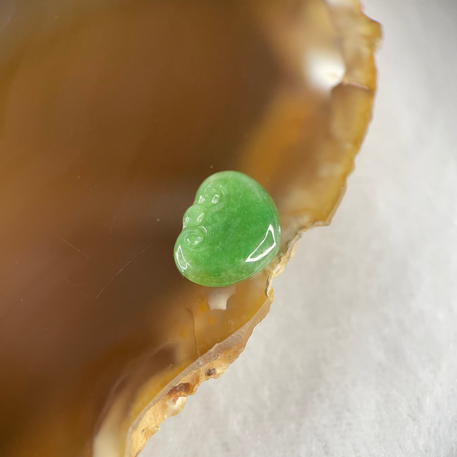 Type A Old Mine Full Green Jadeite Ruyi Charm Stone For Setting 0.50g 11.9 by 9.6 by 2.1mm - Huangs Jadeite and Jewelry Pte Ltd