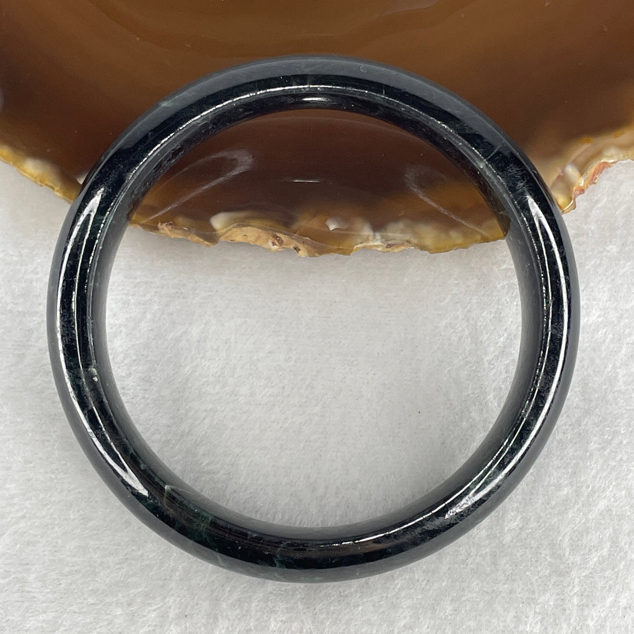 56.8mm Natural Type A Jadeite Bangle: Black with Emerald Green Jade (45.82g) - 12.8x7.7mm Width Genuine Burmese Jadeite (Very Slight External Rough)