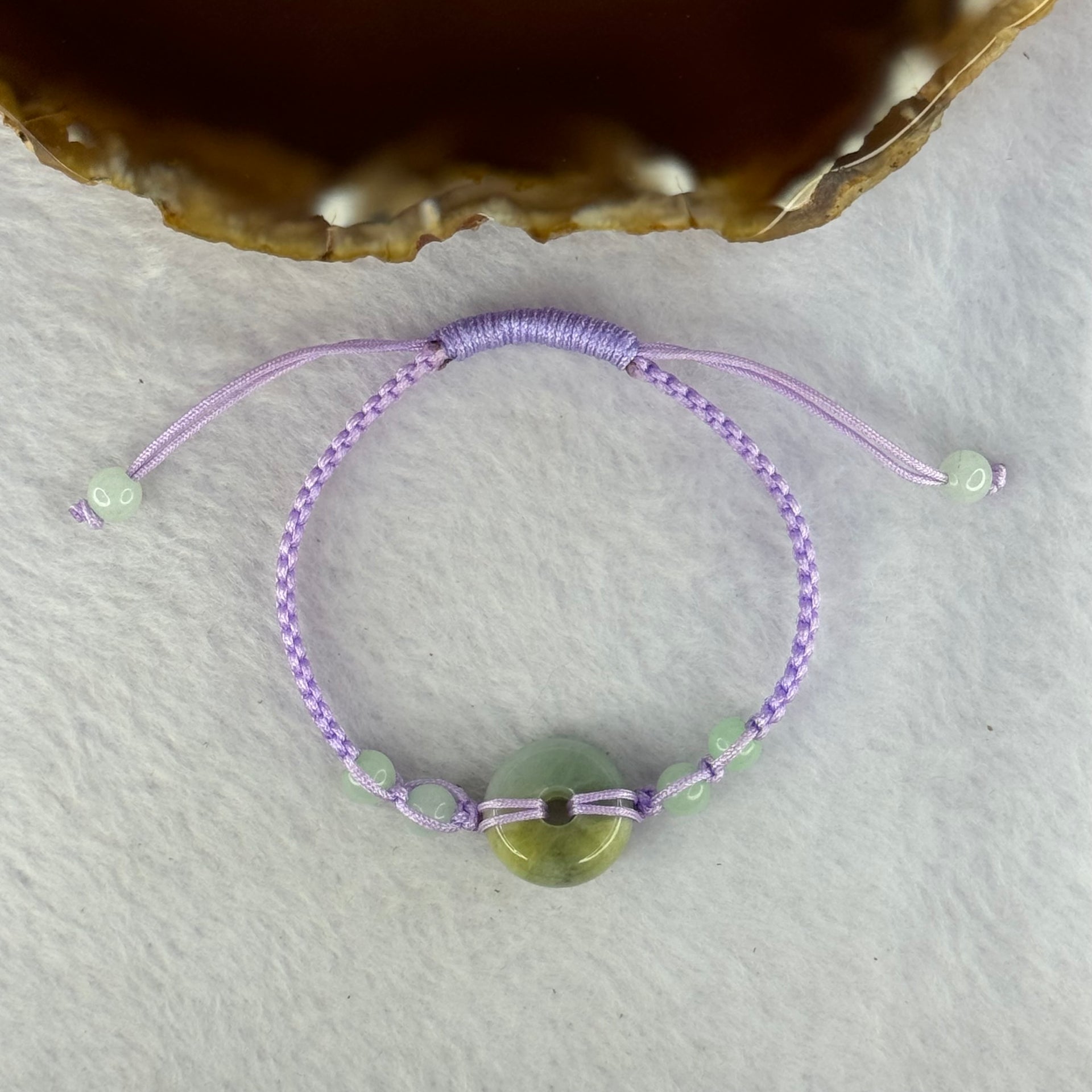 Type A Green with Yellow and Grey Wuji Jadeite Ping An Kou Donut Bracelet 5.64g 15.3 by 7.0mm - Huangs Jadeite and Jewelry Pte Ltd