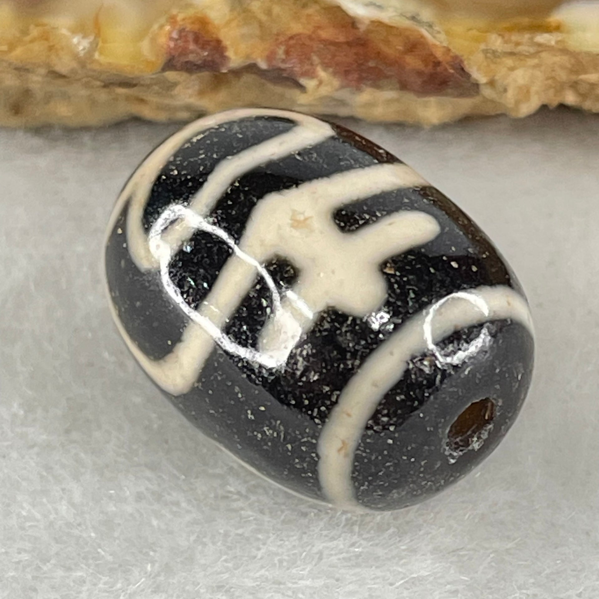 Natural Powerful Tibetan Old Oily Agate Double Nectar Vessel Dzi Bead Heavenly Master (Tian Zhu) 花蜜容器眼天珠 4.76g 17.7 by 13.1mm - Huangs Jadeite and Jewelry Pte Ltd
