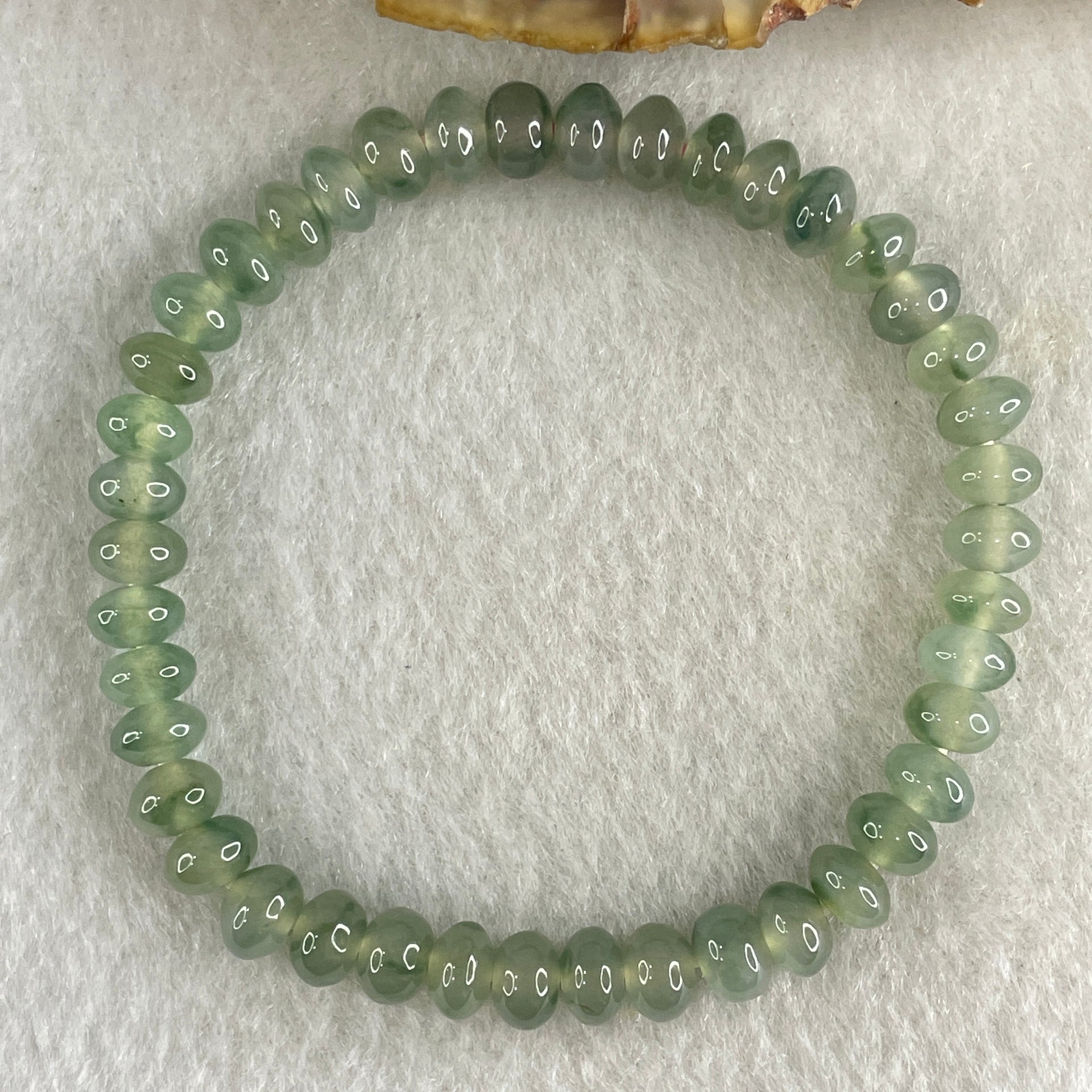 Type A Semi Icy Blueish Green with Green Piao Hua Jadeite Ping An Kou Donut Beads Bracelet 11.40g 14.5cm 6.1mm 42 Beads - Huangs Jadeite and Jewelry Pte Ltd