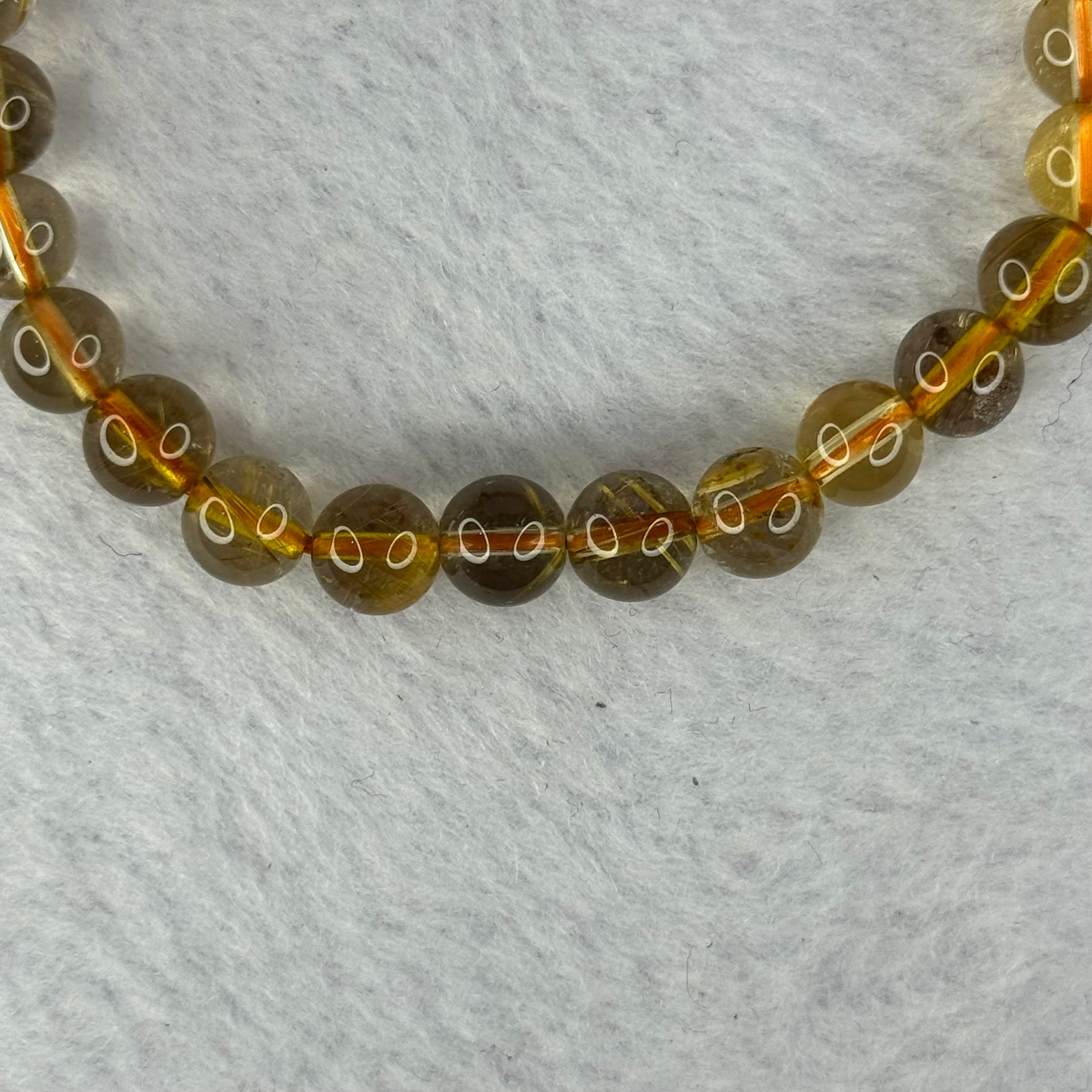 Natural Copper Rutilated Quartz Beads 銅髮晶 12.86g 15cm 7.3mm 26 Beads - Huangs Jadeite and Jewelry Pte Ltd