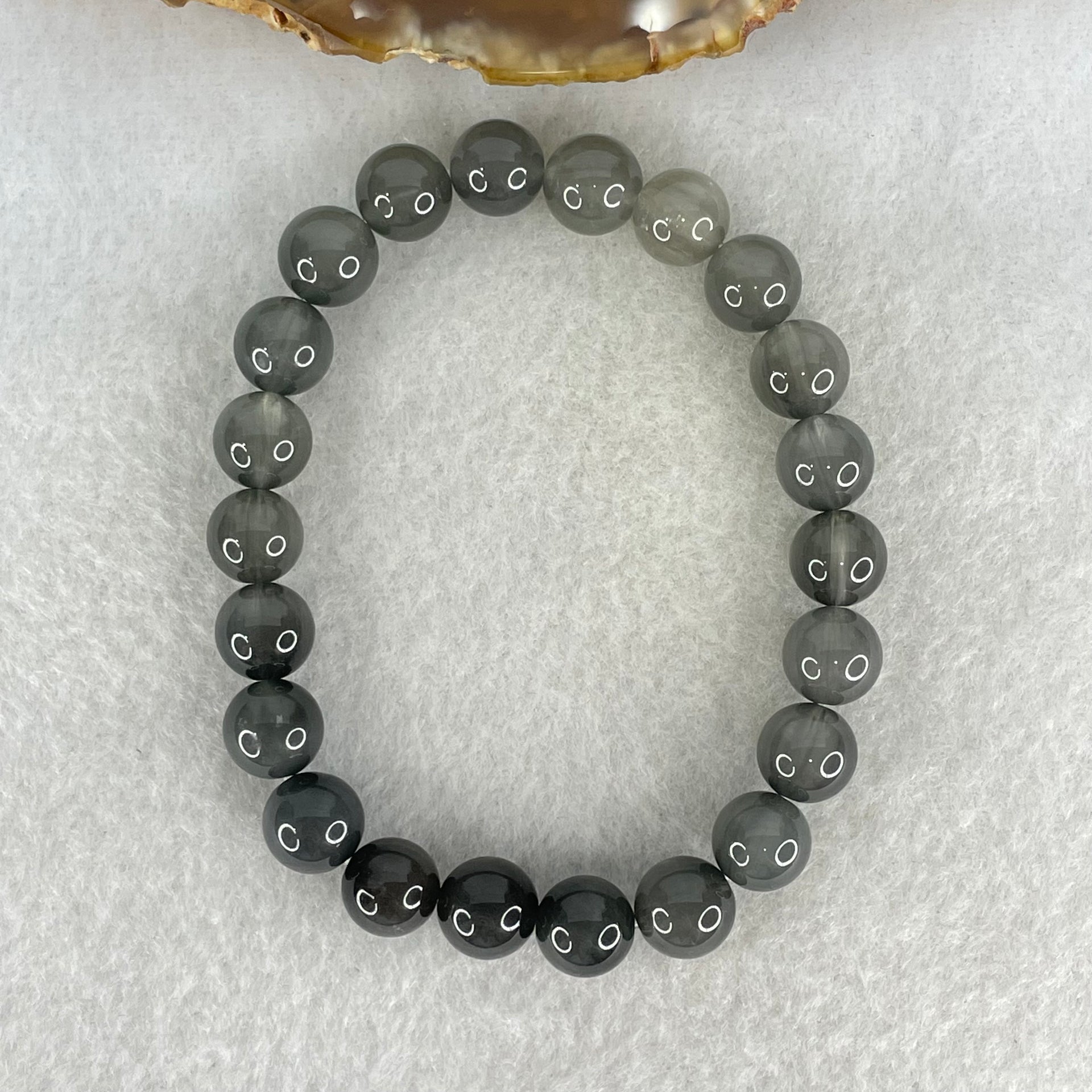 Good Grade Natural  Grey Rabbit Hair Rutilated Quartz Beads Bracelet 23.51g 16.5cm 9.4mm 22 Beads - Huangs Jadeite and Jewelry Pte Ltd