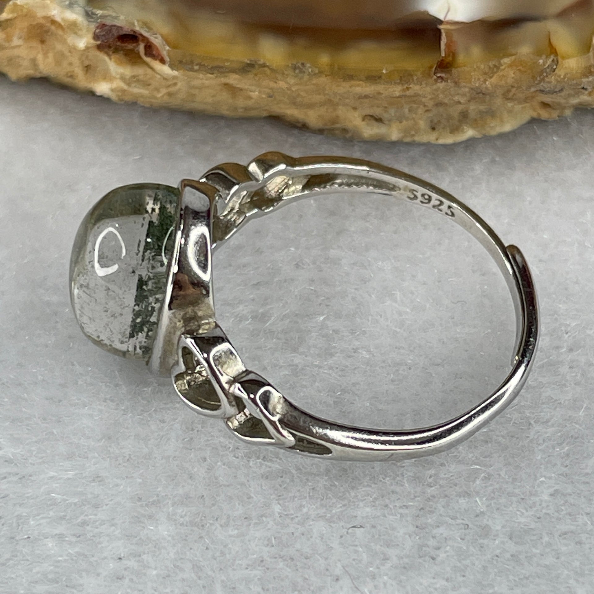 Good Grade Natural Green Phantom Quartz Ring in S925 Sliver 2.32g 10.5 by 8.2 by 5.5mm (Adjustable Size) - Huangs Jadeite and Jewelry Pte Ltd