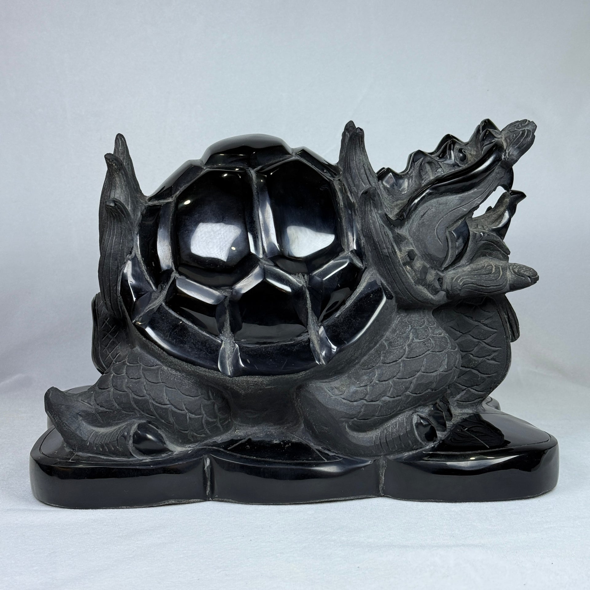 Natural Black Onyx Long Gui Dragon Tortoise Display 15.497,0g 190.0 by 315.0 by 225.0mm - Huangs Jadeite and Jewelry Pte Ltd