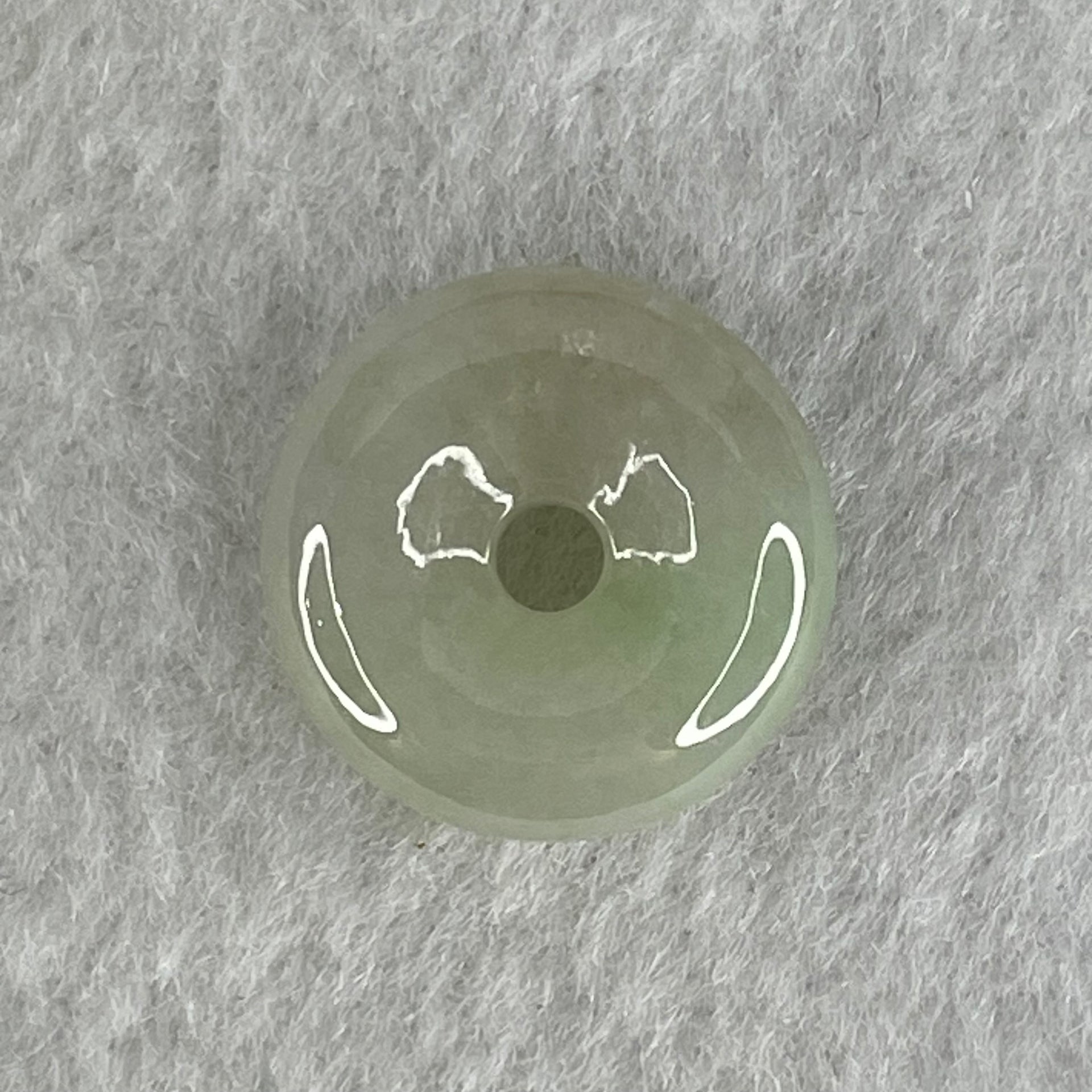 Type A Light Green With White Spots Jadeite Ping An Kou Donut Pendant 3.32g 17.2 by 5.8mm - Huangs Jadeite and Jewelry Pte Ltd