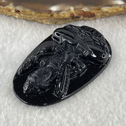Type A Opaque to Partial Translucent Black Omphacite Jadeite Akasagarbha Bodhissattva Pendant Ox and Tiger Zodiac Guardian 17.04g 52.7 by 34.2 by 7.4mm - Huangs Jadeite and Jewelry Pte Ltd