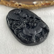 Type A Opaque to Partial Translucent Black Omphacite Jadeite Deer, Bat, Peach, Coins and Ruyi Pendant 27.95g 56.4 by 38.2 by 9.4mm - Huangs Jadeite and Jewelry Pte Ltd