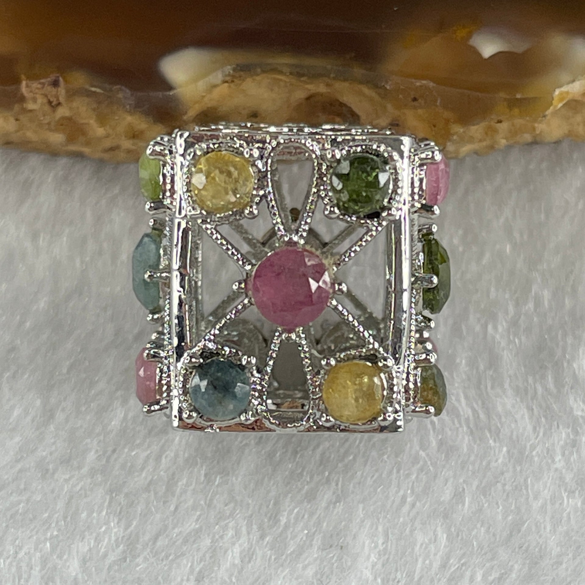 Natural Tourmaline Crystal in S925 Sliver Box Shape Pendant 5.08g 3.9 by 1.5mm - Huangs Jadeite and Jewelry Pte Ltd