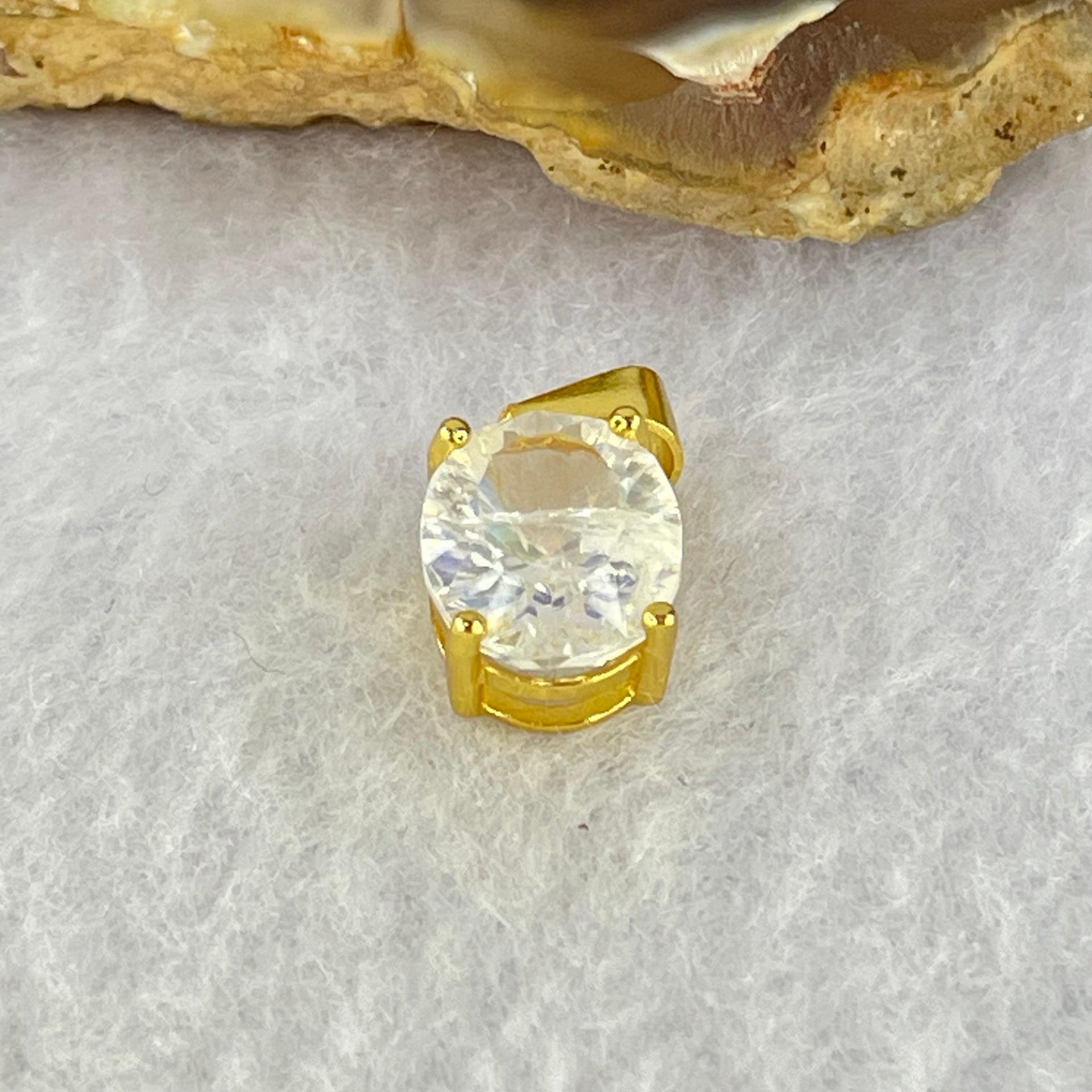 Natural Madagascar Blue Moonstone in S925 Silver Gold Color Pendant 1.24g 10.0 by 8.0 by 5.0mm - Huangs Jadeite and Jewelry Pte Ltd