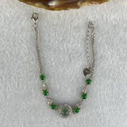 Type A Icy Blueish Green 6.8 by 4.0mm and Icy Green Omphasite Jadeite Cabochon With Crystals in S925 Sliver Bracelet 4.75g - Huangs Jadeite and Jewelry Pte Ltd