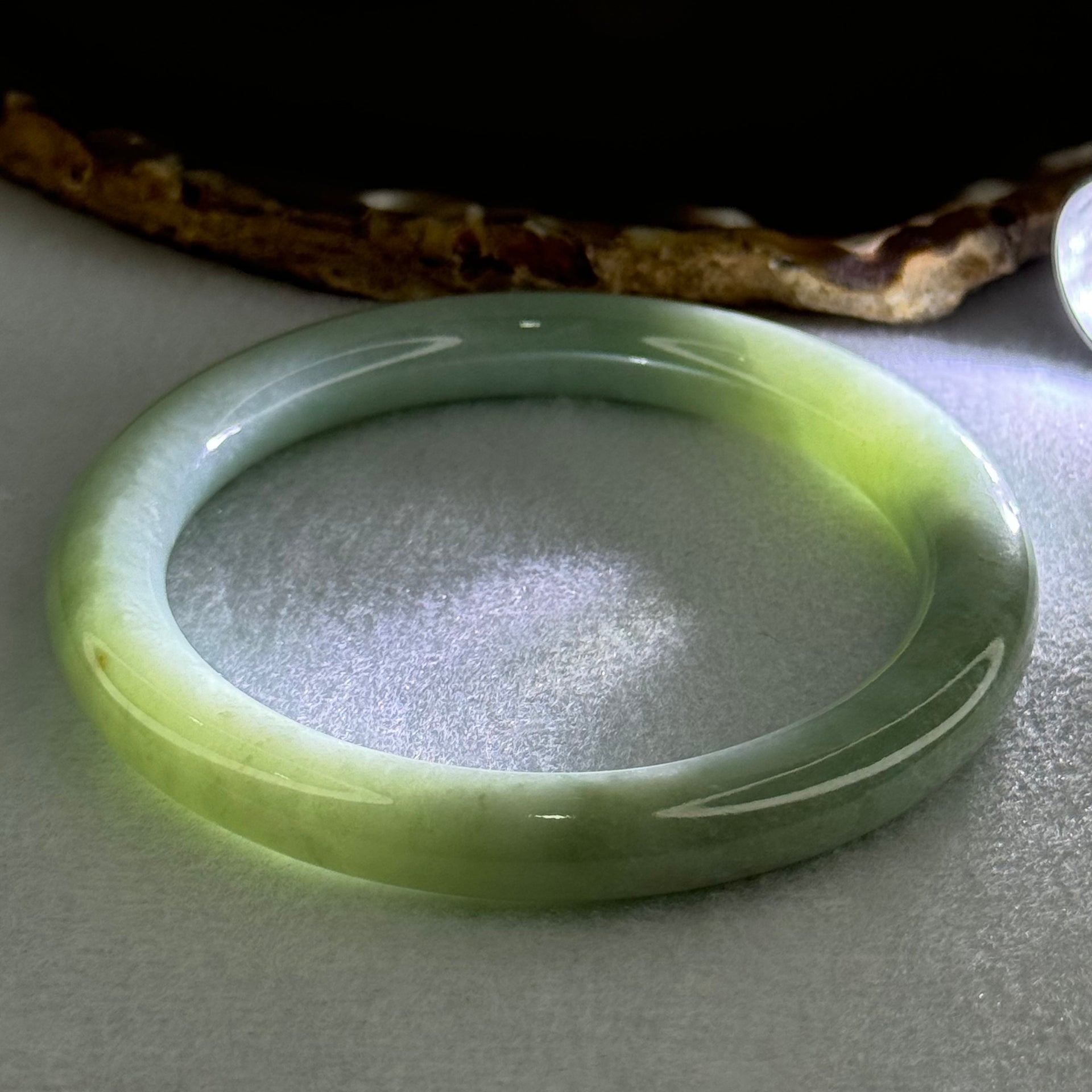 Type A Light Blueish Green Jadeite Bangle Internal Diameter 61.9mm 56.19g  9.6 by 9.9mm (Slight Internal Line) - Huangs Jadeite and Jewelry Pte Ltd