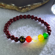 Natural Blood Red Cinnabar with Crystal Beads Bracelet with Wealth Beads 11.74g 15.5cm 8.5mm 5 Beads, 6.2mm 23 Beads - Huangs Jadeite and Jewelry Pte Ltd