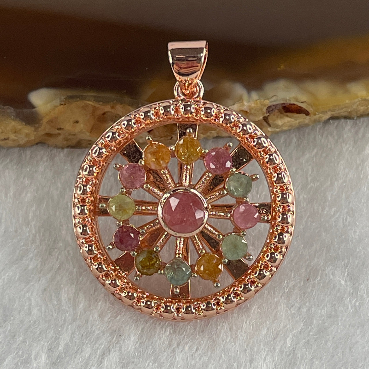 Natural Tourmaline Crystal in S925 Sliver Spinning Pendant 5.95g 3.8 by-1Pcs 3.5 by 1.0mm-12Pcs - Huangs Jadeite and Jewelry Pte Ltd