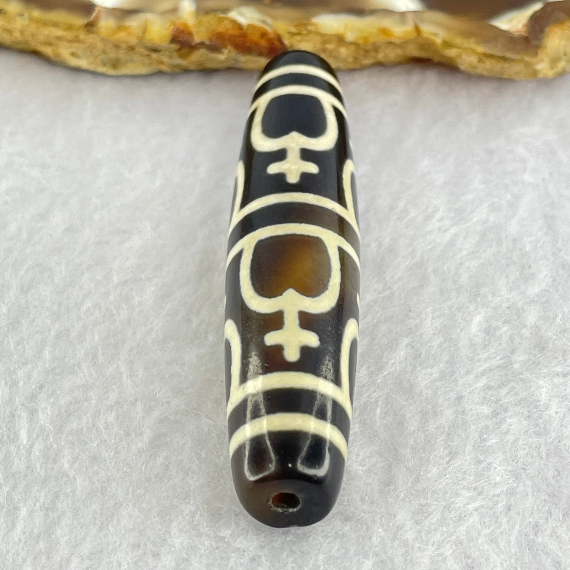 Natural Powerful Tibetan Old Oily Agate 8 Nectar Vessel Dzi Bead Heavenly Master (Tian Zhu) 花蜜容器眼天珠 14.99g 58.0 by 12.9mm - Huangs Jadeite and Jewelry Pte Ltd