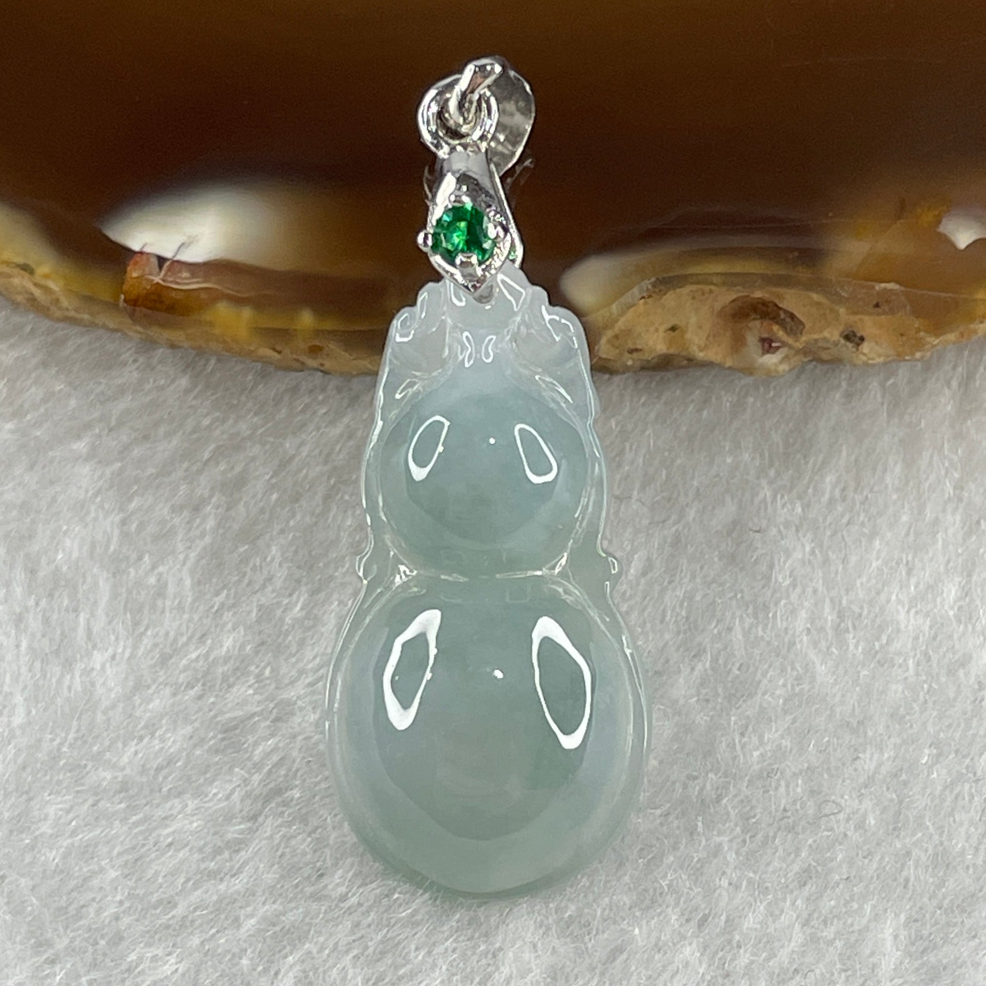 Natural Type A Semi Icy Lavender Jadeite Calabash Hulu Pendant in Stainless Steel Clasp 3.55g 27.2 by 13.8 by 6.4mm - Huangs Jadeite and Jewelry Pte Ltd