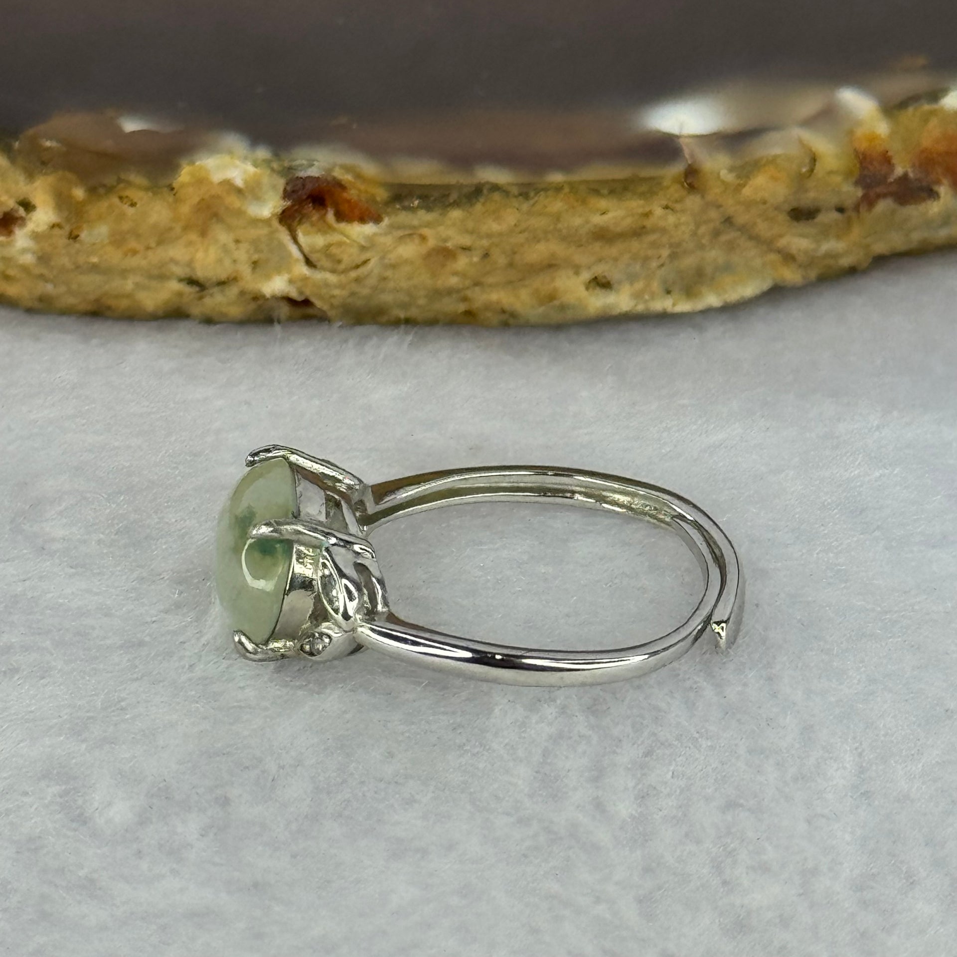 Type A Icy Light Green Jadeite with Crystals in S925 Sliver Ring (Adjustable Size) 2.00g 10.5 by 7.6 by 3.0mm - Huangs Jadeite and Jewelry Pte Ltd