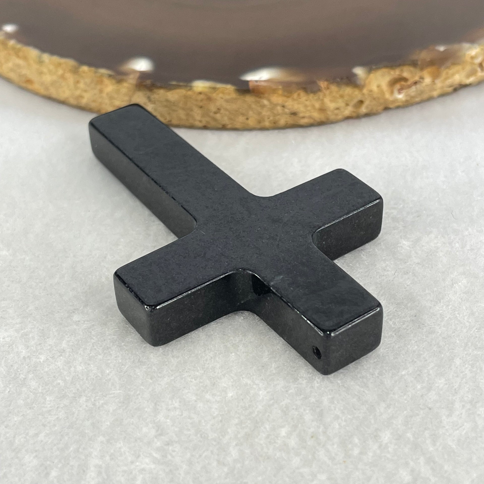 Type A Opaque Black Jadeite Cross Pendant 27.17g 64.5 by 41.3 by 8.1mm - Huangs Jadeite and Jewelry Pte Ltd