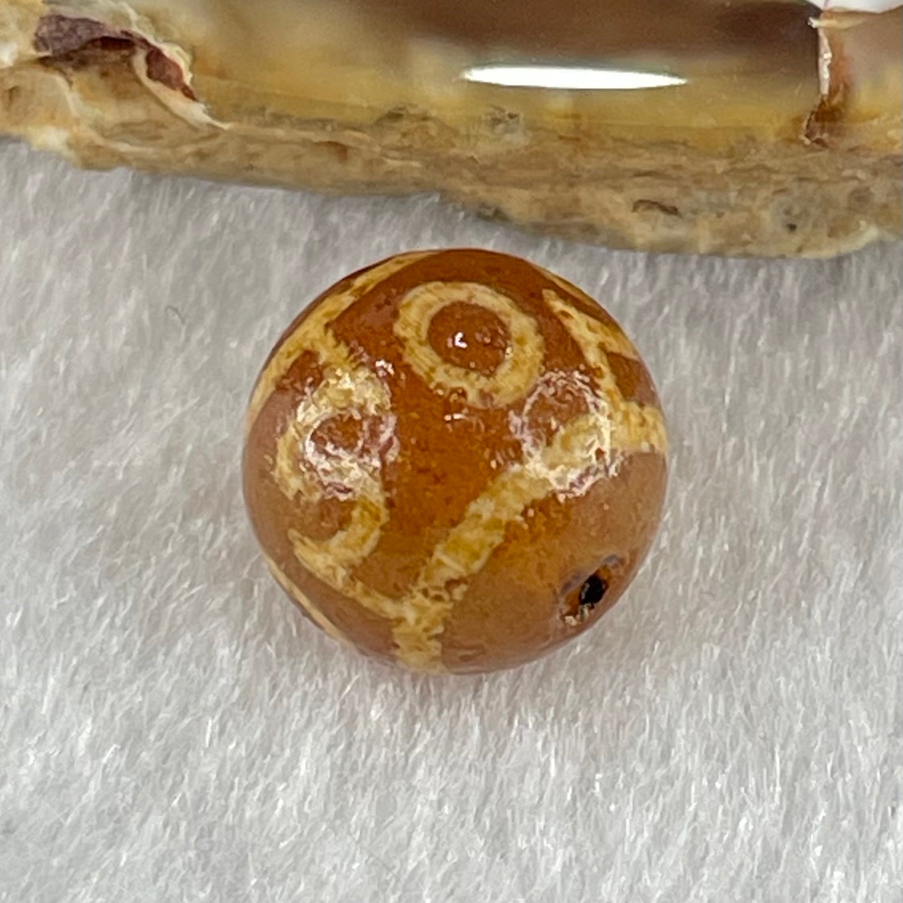 Natural Powerful Tibetan Old Oily Agate 3 Eyed Dharma Vajra Dzi Bead Heavenly Master (Tian Zhu) 三眼金刚杵天珠 1.46g 10.1 by 10.4mm - Huangs Jadeite and Jewelry Pte Ltd