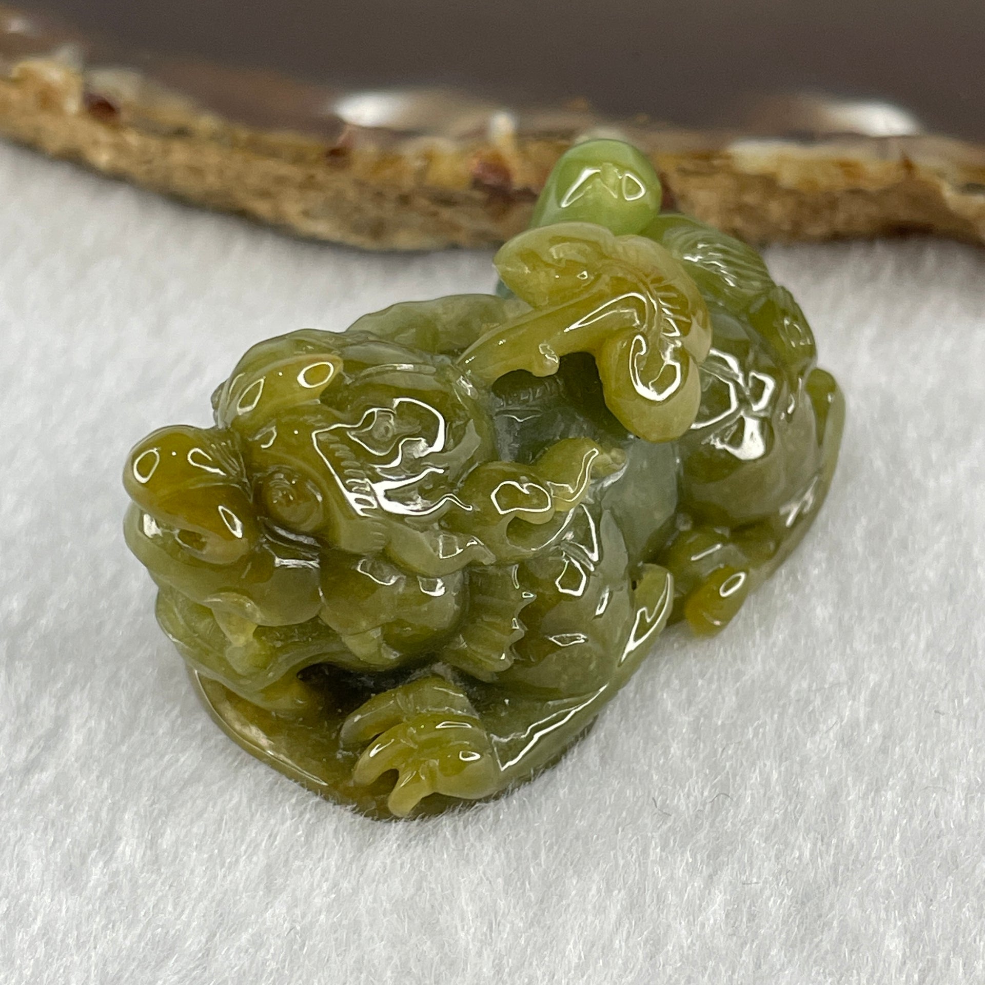 Grand Master Type A Yellow with Blueish Green Jadeite Pixiu Pendant 38.92g 50.7 by 24.3 by 24.7mm - Huangs Jadeite and Jewelry Pte Ltd