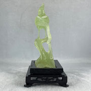 Natural Green Serpentine Javan Mynah Birds on Tree with Wooden Stand Display 338.9g 125.0 by 175.0 by 78.0mm - Huangs Jadeite and Jewelry Pte Ltd