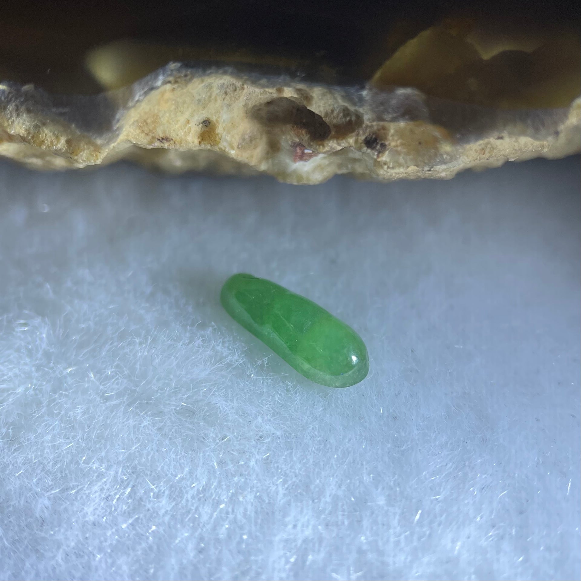Type A Old Mine Full Green Jadeite Peapod Charm Stone For Setting 0.04g 8.8 by 3.4 by 1.9mm - Huangs Jadeite and Jewelry Pte Ltd