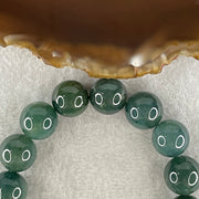 Type A Burmese Old Mine Blueish Green Jadeite Beads with Green Jadeite Twin Koi Fish and Flower Bracelet 60.96g 12.8mm 12 Beads 51.5 by 10.4 by 14.4mm - Huangs Jadeite and Jewelry Pte Ltd