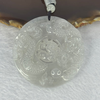 Type A Faint Greyish Lavender Jadeite Dragon with Pixiu Pendent 36.87g 54.4 by 7.0mm - Huangs Jadeite and Jewelry Pte Ltd