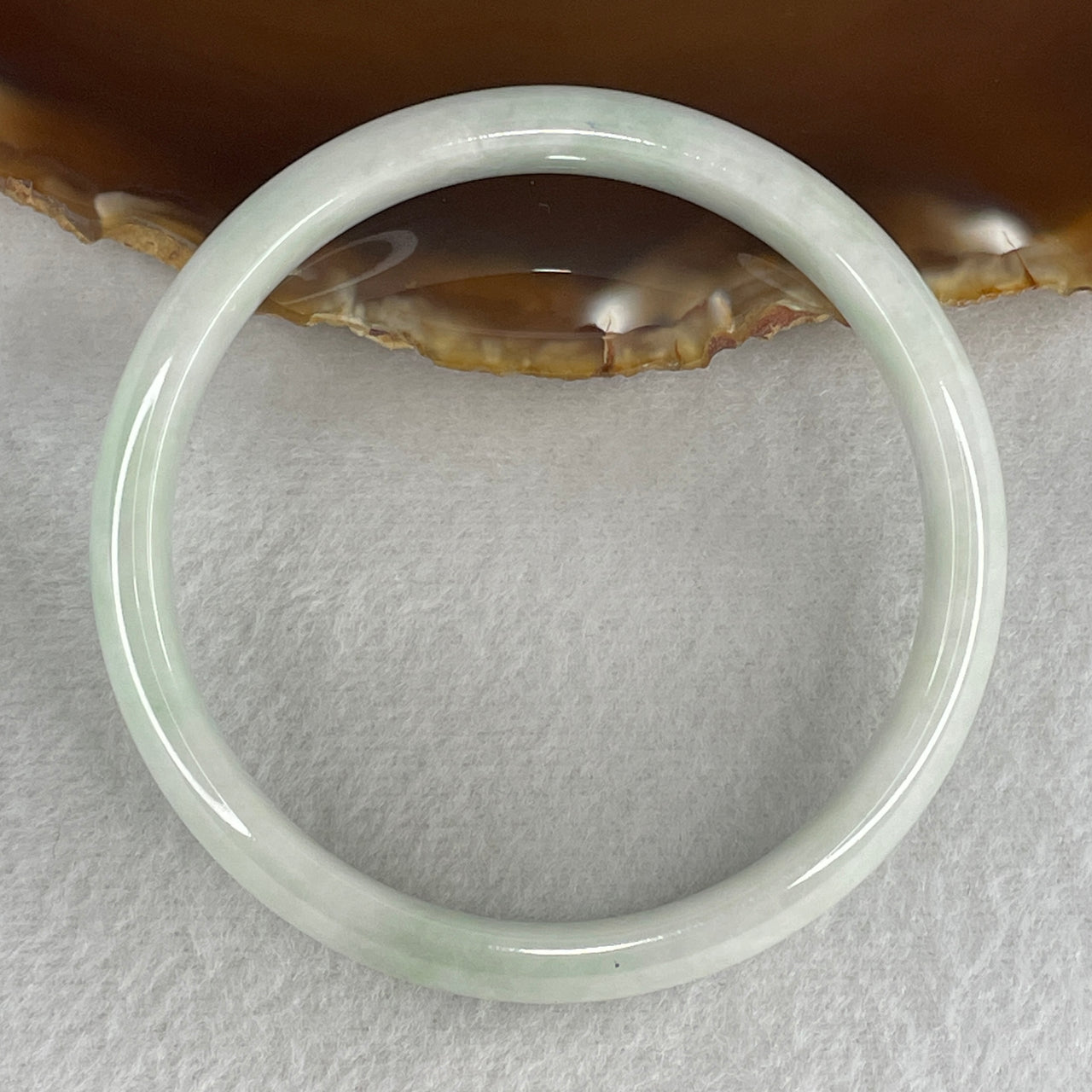 59.8mm Genuine Type A Jadeite Bangle - Large Size Faint Green Lavender Natural Jadeite Jewelry - 41.07g Wide Untreated Jade Bracelet for Women 12.1x6.5mm Wide (Very Very Slight Internal Line)