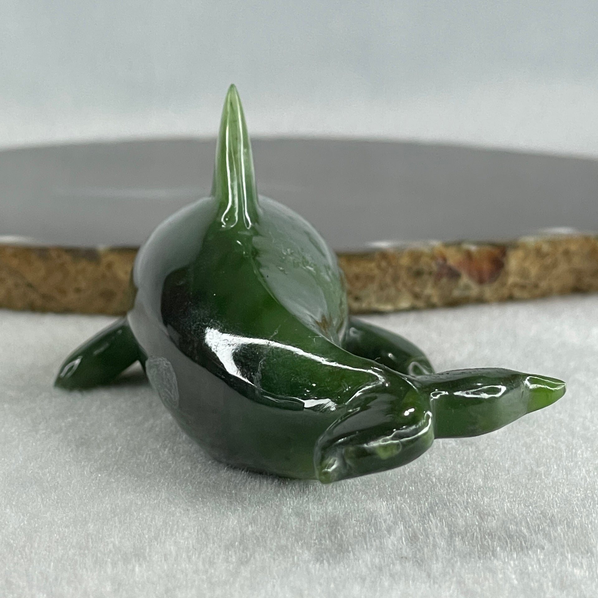 Natural Dark Green Serpentine Killer Whale Display 130.1g 122.0 by 52.0 by 50.0mm - Huangs Jadeite and Jewelry Pte Ltd
