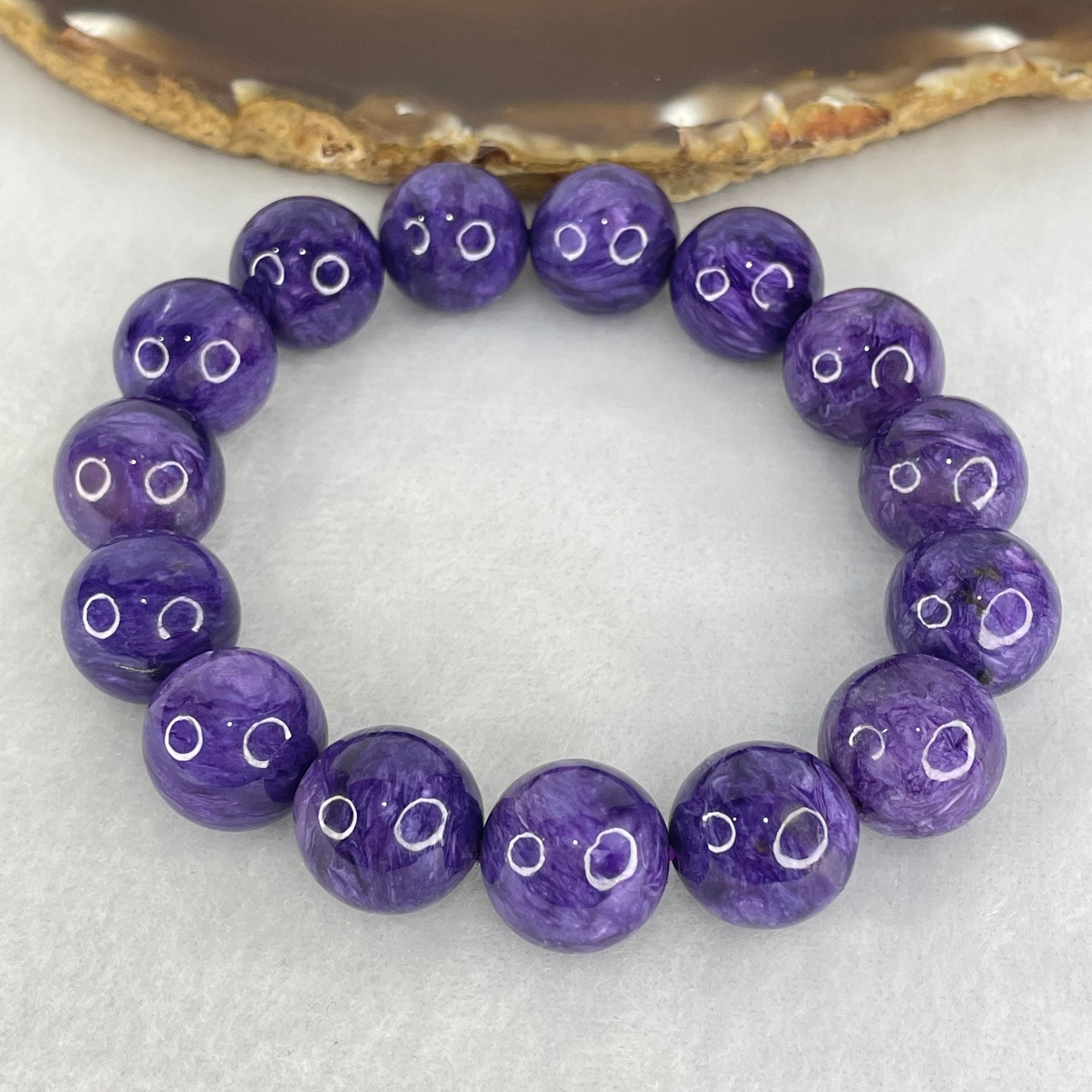 Good Grade Natural Charoite Beads Bracelet 58.817g 18.5cm 14.3mm Beads - Huangs Jadeite and Jewelry Pte Ltd