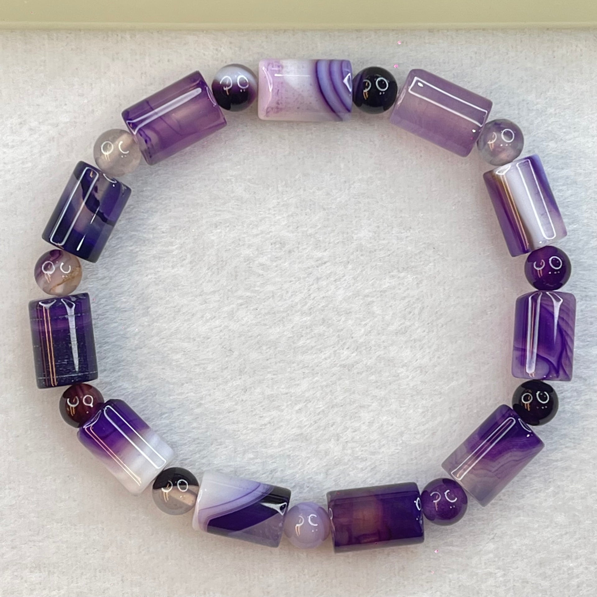 Purple and White Agate Bracelet 20.16g 16cm 12.1 by 8.1mm 11 Lulu Tong - Huangs Jadeite and Jewelry Pte Ltd