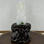 Type A Light Lavender with Green Patches Jadeite Guan Yin Pendent with Wooden Stand 111.55g  111.8 by 58.7 by 46.6mm - Huangs Jadeite and Jewelry Pte Ltd