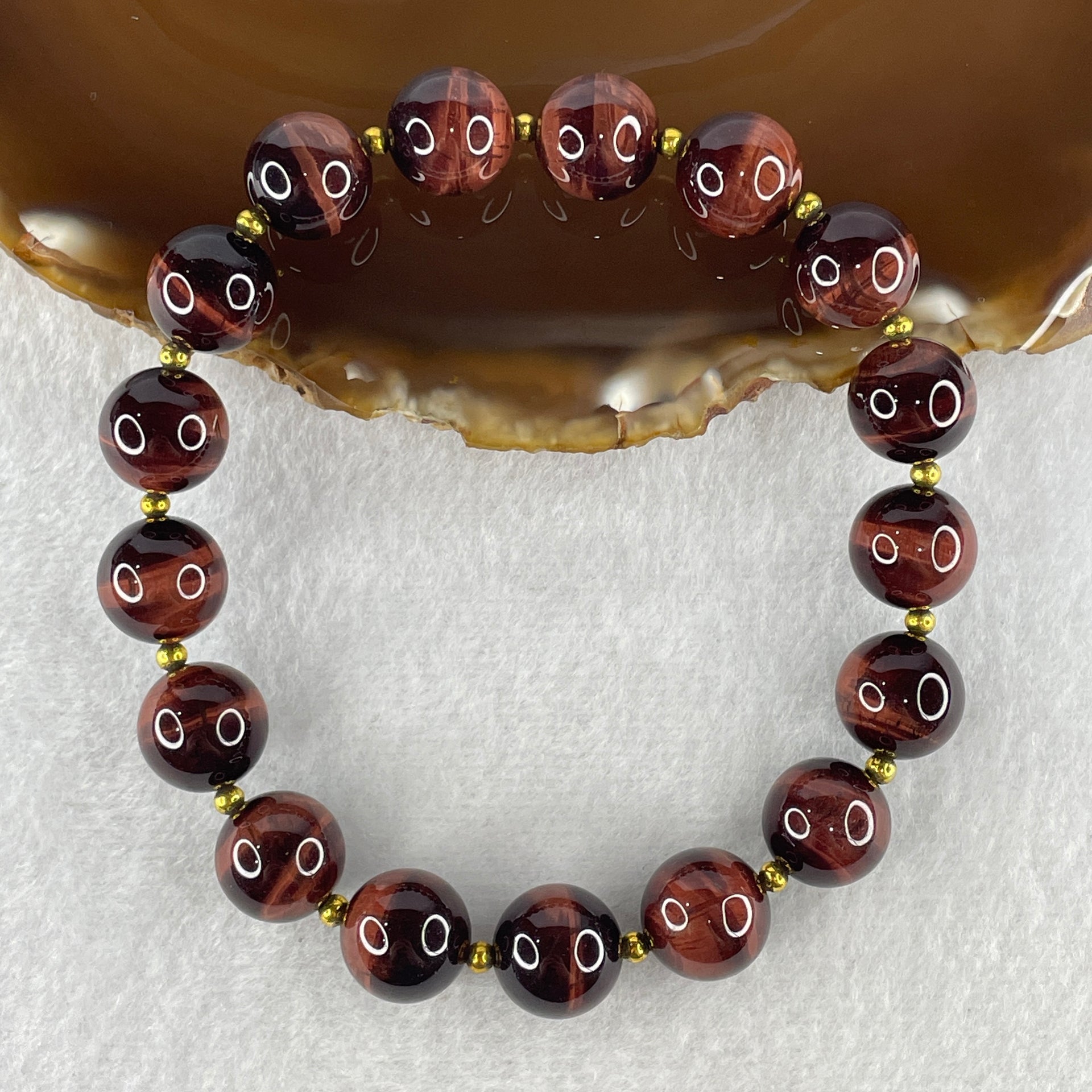Natural Red Tiger's Eye Beads Bracelet 45.31g 20cm 12.3mm 17Beads - Huangs Jadeite and Jewelry Pte Ltd