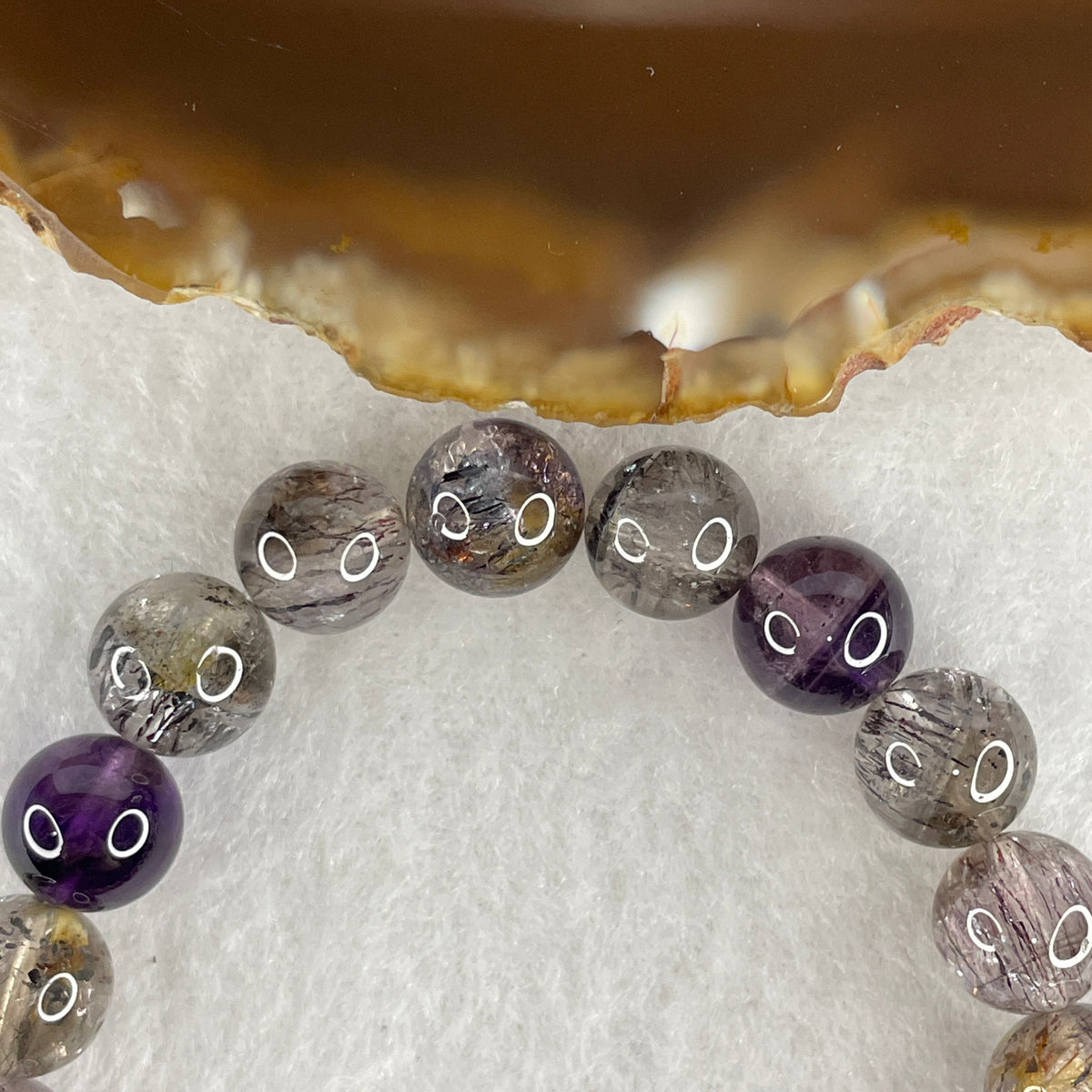 Certified Good Grade Natural Black Super 7 Crystal Beads Bracelet | 16cm Strand of 21 Beads 9.4mm (22.46g | Root Grounding, Manifestation & Aura Shield)